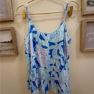 Lilly Pulitzer Blue Seafoam Pink Floral Tank